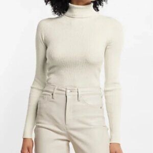 Express Womens Cream Ivory Fitted Knit Long Sleeve Turtleneck Size M